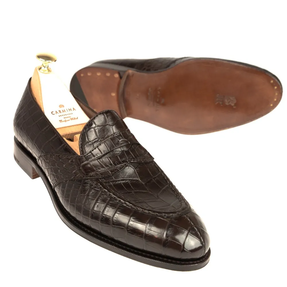 ALLIGATOR FULL STRAP PENNY LOAFERS 80585 UETAM EE | Carmina Outlet